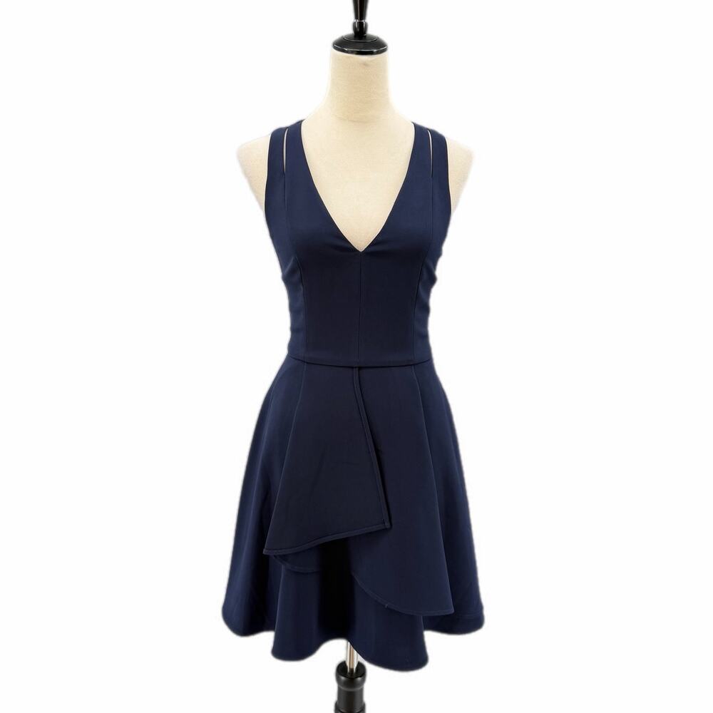 Adelyn Rae Navy Blue Sleeveless V-neck Fit & Flare Mini Cocktail Chic Dress